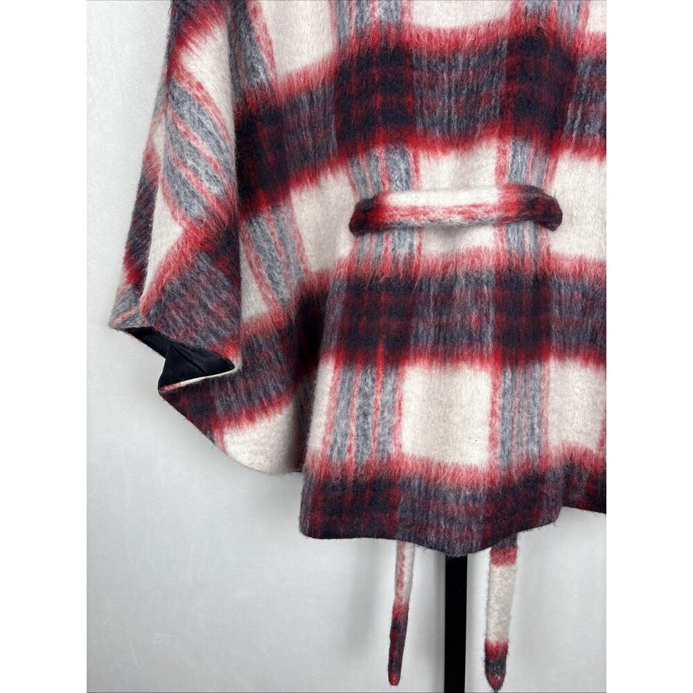 Anthropologie Andersen & Lauth Olivia Cape Women's One Size Red Black Plaid Wool - Picture 9 of 14